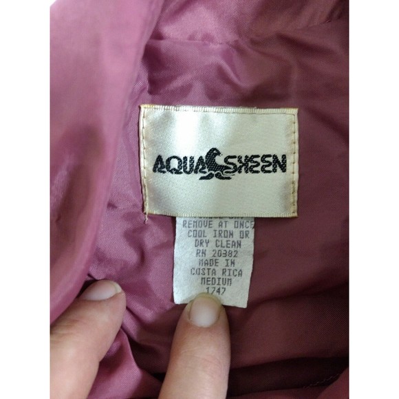 Vintage Aqua Sheen SZ M Raincoat Jacket Dusty Rose Long Sleeve Belted Button Up - Picture 5 of 5